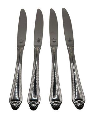 Pfaltzgraff Biscayne Stainless Steel Dinner Knives Set Of 4 Glossy Fan Tip Disco